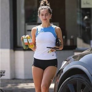 Y2K Vintage RAFAEL Women's White and Light Blue Tank Top